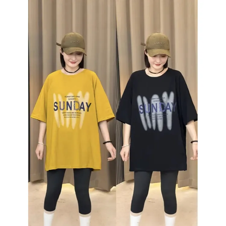 夏季新款韩版字母印花圆领休闲减龄T恤时尚百搭宽松遮肉短袖上衣