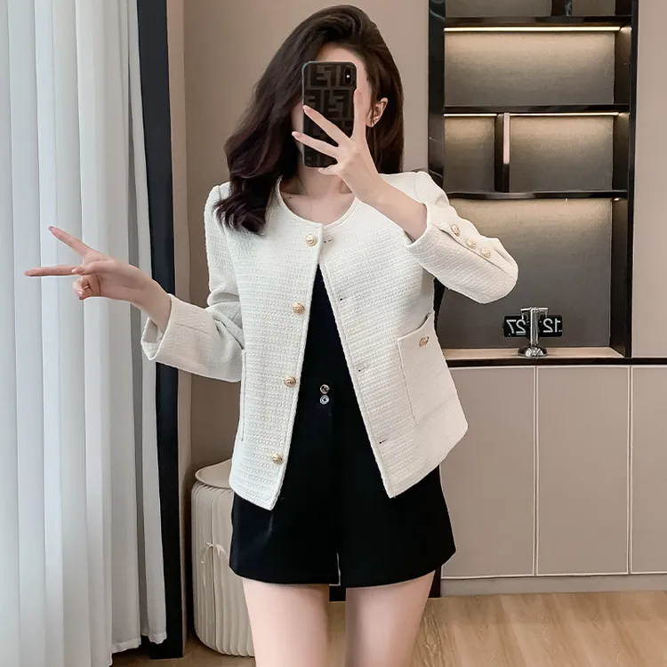 法式气质小香风外套女短款春秋季休闲高级感白色肌理洋气开衫外套