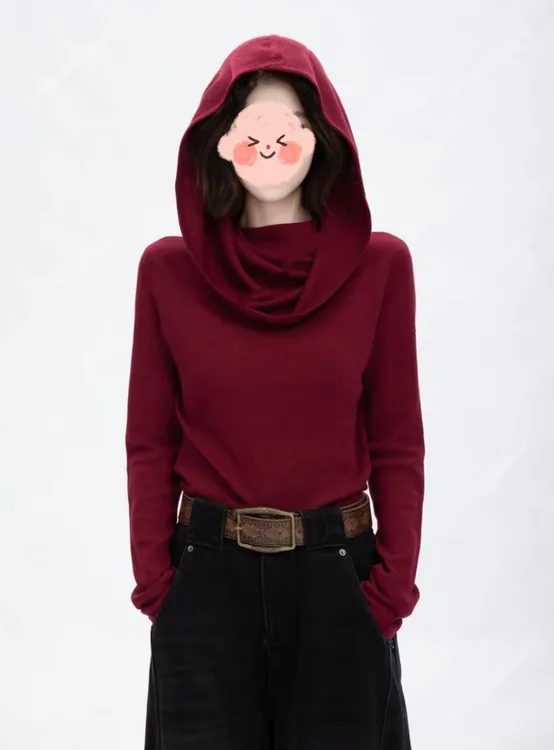 巨好看披肩长袖打底帽衫女通勤风2025秋季新款千金风显瘦叠穿上衣