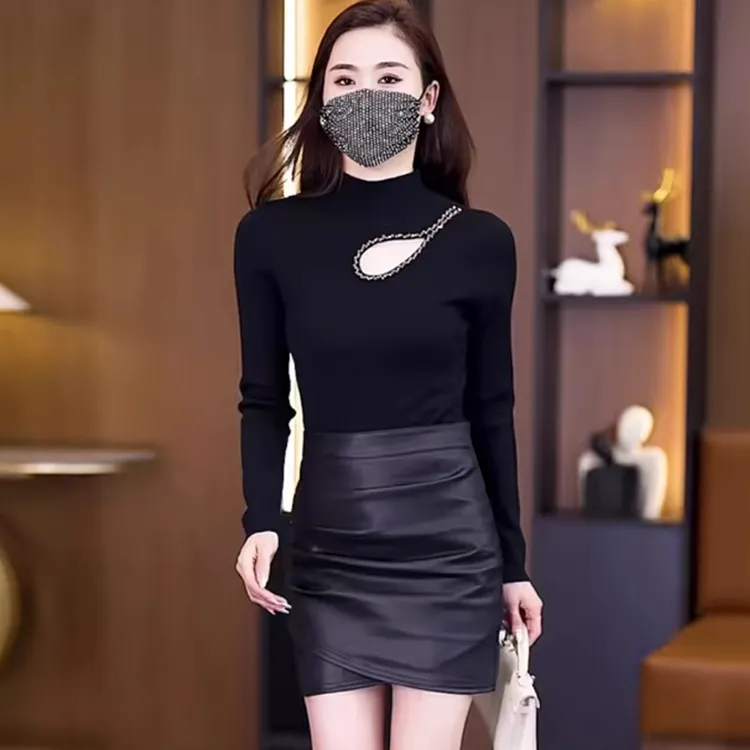 La babite拉贝缇春款打底衫女士新品针织春装长袖配半身裙的上衣