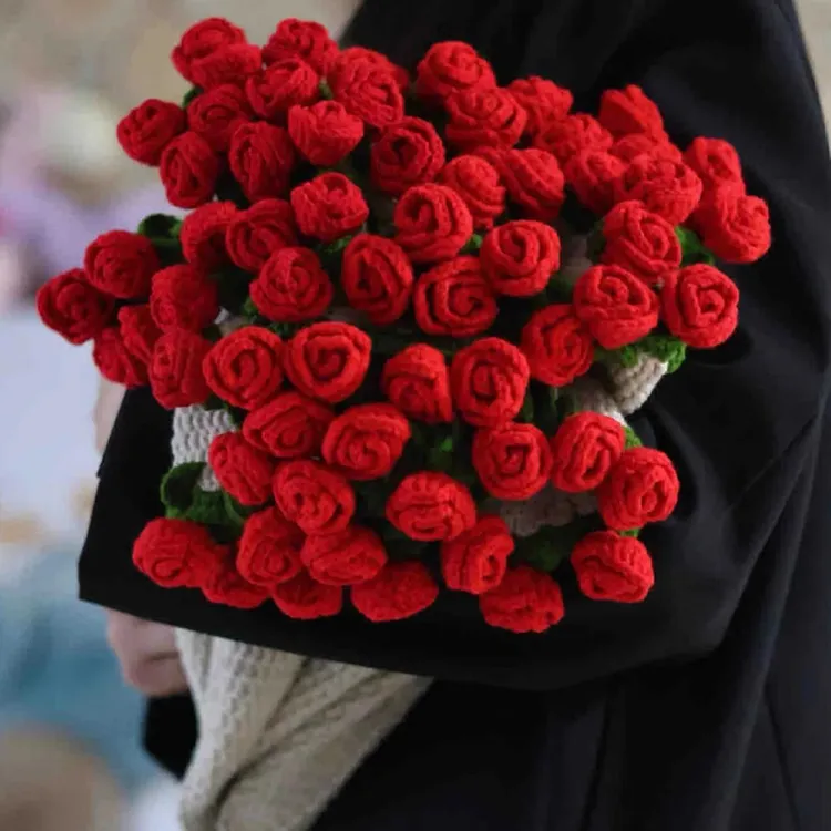 玫瑰花束毯子手工编织diy材料包毛线团钩织花朵毛毯花勾针铃兰花