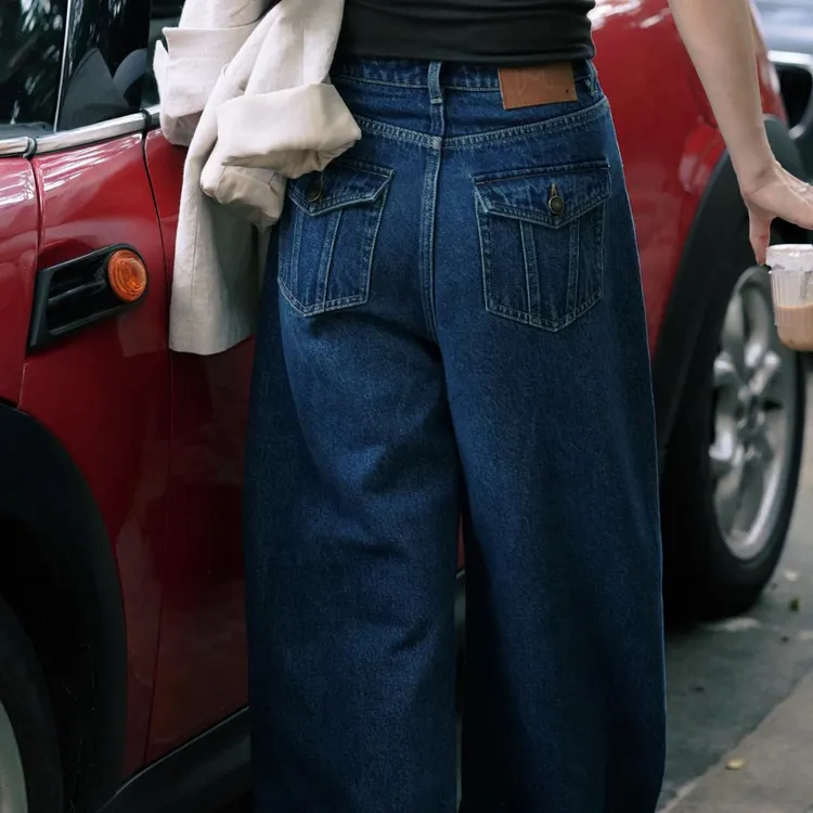 早秋新款牛仔裤女窄版弯刀裤宽松显腿长显瘦时尚百搭复古