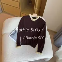 Barbie Siyu【风吹雾】25915秋季韩系打底木耳边领口单排扣毛衣