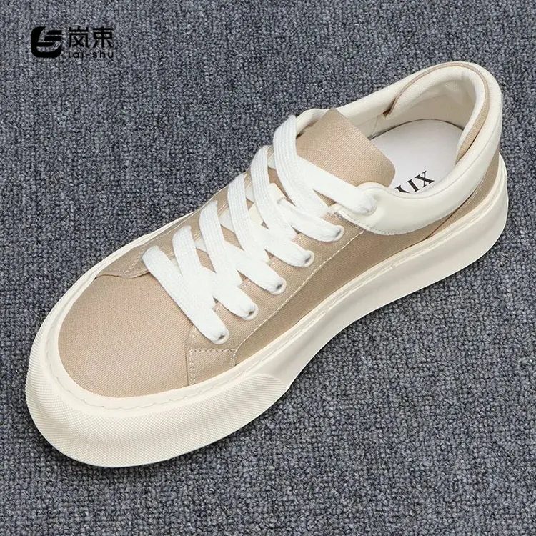 厚底帆布鞋男2025新款薄款透气布鞋韩版潮流百搭低帮系带休闲板鞋
