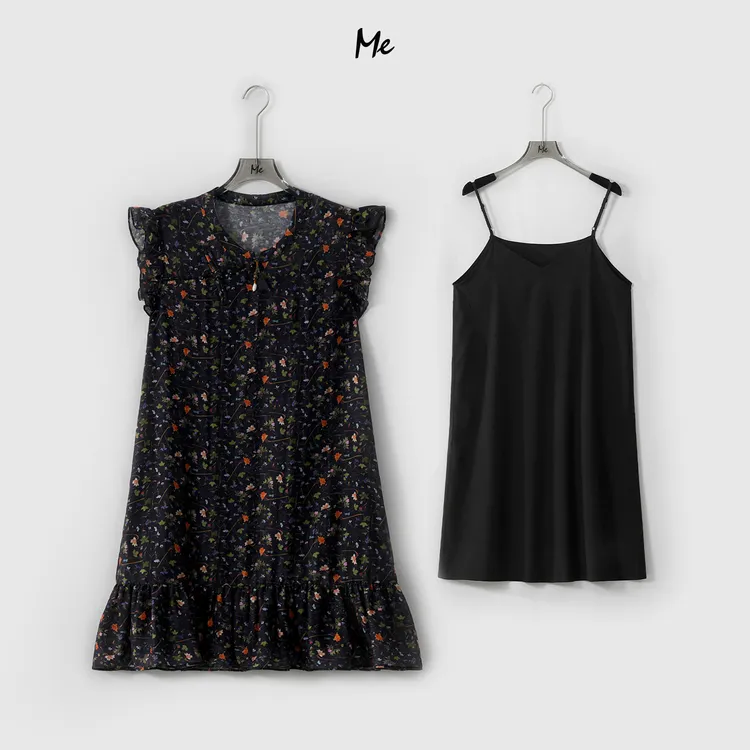 ME【盛夏花期 （含吊带）】天丝亚麻混纺显瘦舒适时尚连衣裙MESS6561