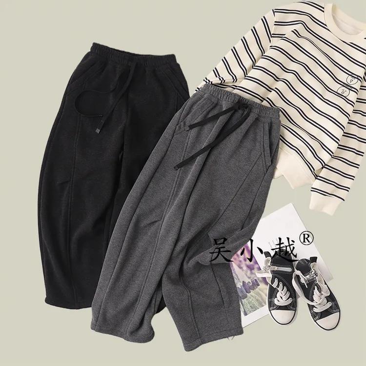 吴小越W1799男童加绒直筒裤冬款儿童长裤男孩卫裤休闲灰色运动裤