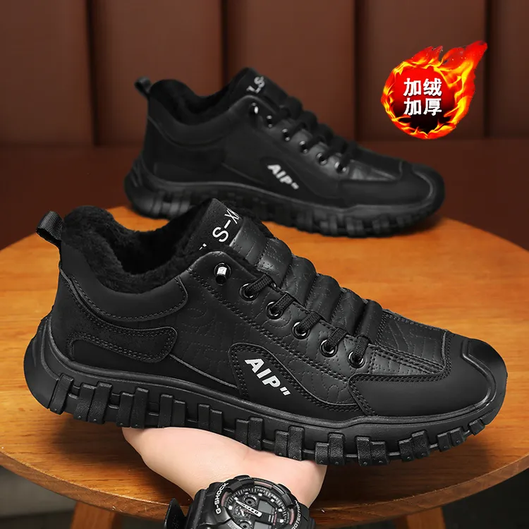 男鞋2025秋冬加绒男士休闲运动鞋一脚蹬工作百搭潮鞋软底软面板鞋