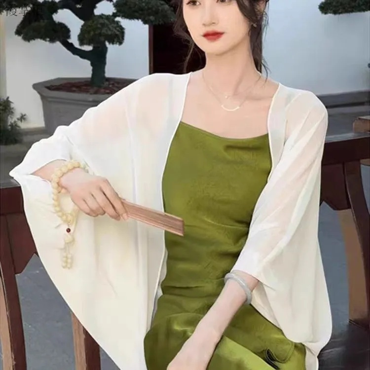 雪纺冰丝开衫外套2025新款披肩女夏薄款外搭配吊带裙旗袍防晒丝巾
