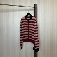 WMM红棕条纹配色针织开衫美丽诺羊毛女士修身圆领长袖毛针织衫