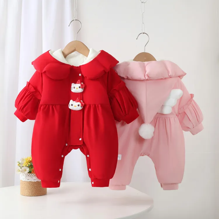 超萌婴儿衣服女宝宝冬装连体加厚夹棉服可爱洋气小月龄外出服冬季