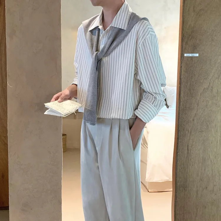 阿茶与阿古【白山之纹】披肩条纹衬衫长袖文艺休闲宽松衬衣A2507101