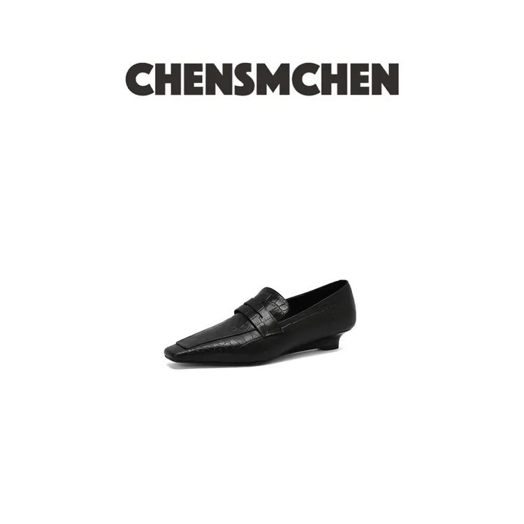 CHENSMCHEN 复古方头鳄鱼纹英伦小皮鞋8024