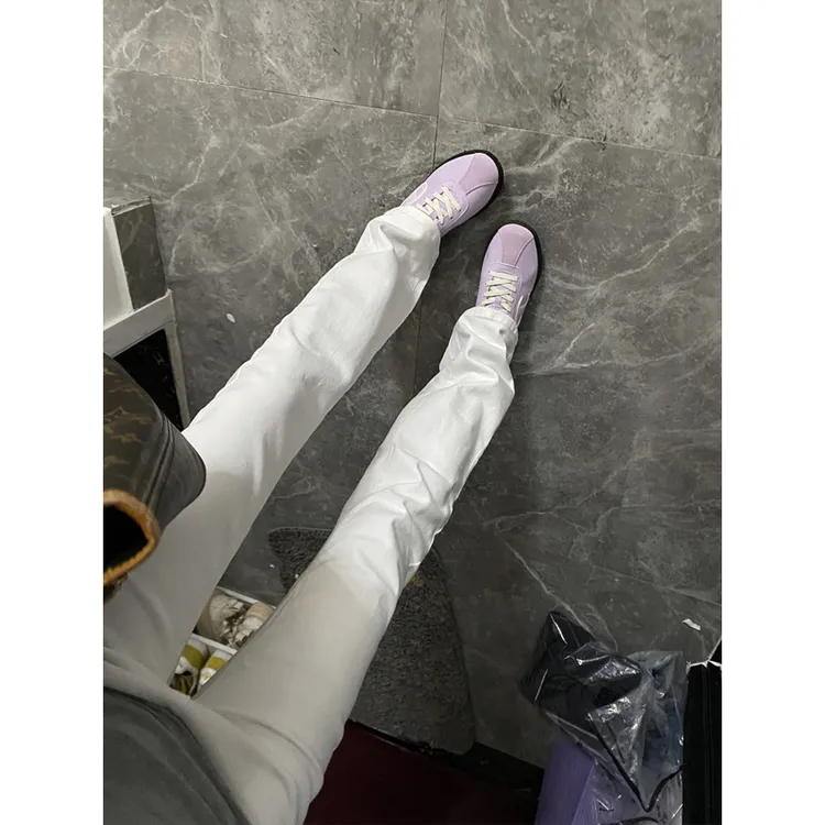 美式vibe风裤子男加绒款纯白色牛仔裤秋冬cleanfit修身直筒微喇裤