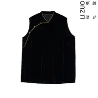 大码胖mm新中式国风真丝丝绒时尚百搭小立领偏襟无袖上衣9637