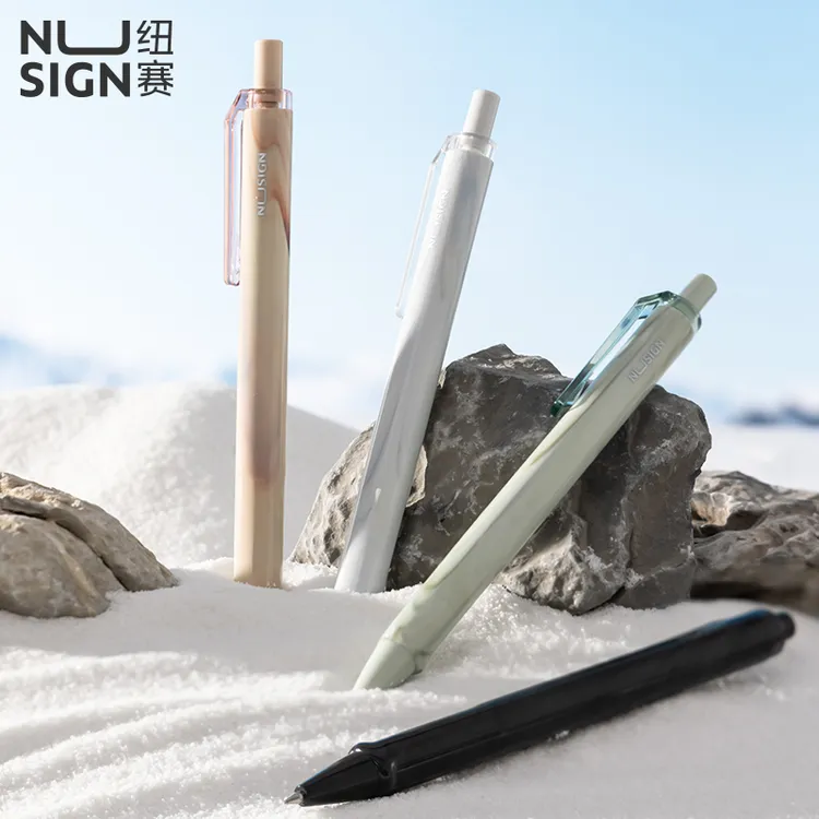 Deli/得力纽赛速干按动中性笔自然流体高颜值刷题笔签字笔/替芯
