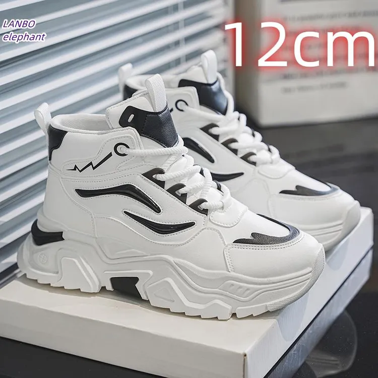 隐形内增高鞋12cm10cm男士新款时尚百搭厚底小白鞋高帮机甲老爹鞋