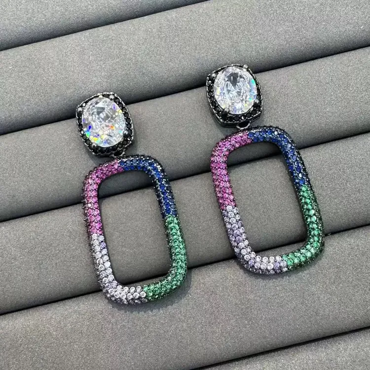 铜合金耳饰 A349 彩色秋冬方块轻奢高级感耳坠气质风耳钉耳环