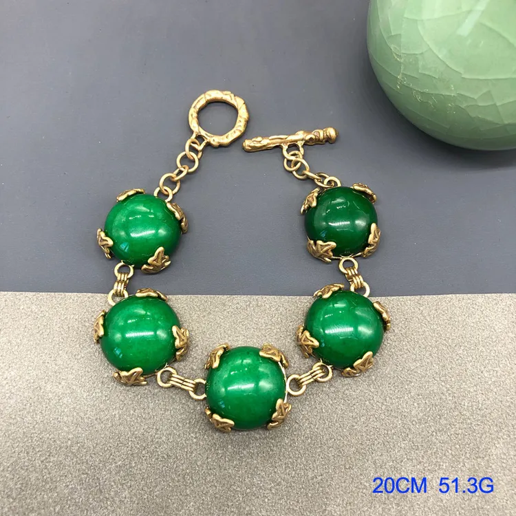 铜合金手链 【古米】1/167复古vintage女士饰品铜爪设计绿色手链