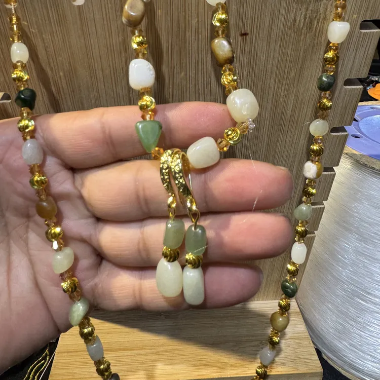 不锈钢项链 金色水晶项链三件套