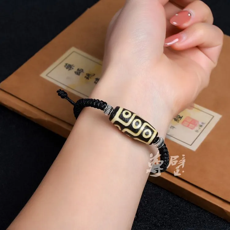 天然西藏莲师三九眼珠手链玛瑙佛珠天眼手串男女财神虎牙玉石手饰