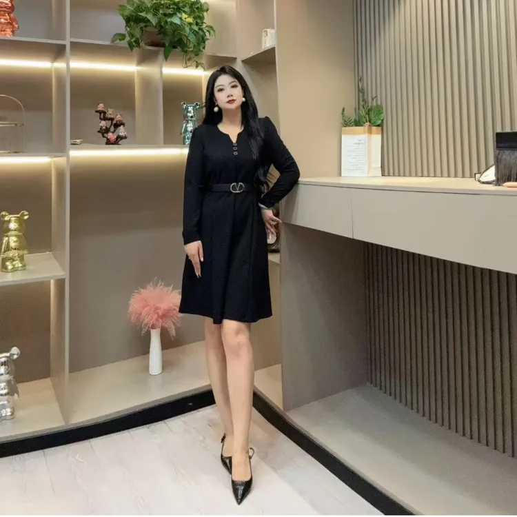 秋季连衣裙-檬 8132时尚潮流气质显瘦百搭腰带款胖MM大码女装新款