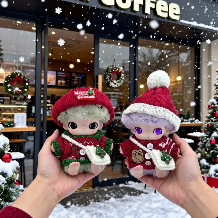 dimoo新生日记圣诞节娃衣DIMOO新品搪胶坐姿衣服圣诞帽替换套装