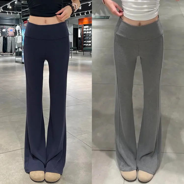 美式翻腰微喇裤女夏季薄款小个子低腰显瘦喇叭裤提臀休闲运动裤子