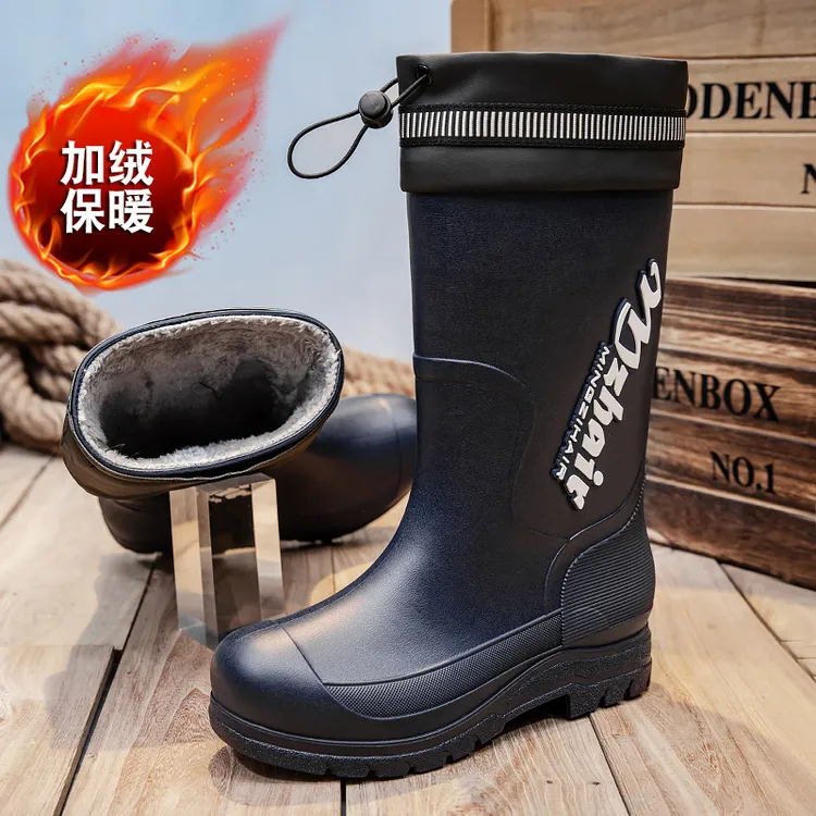 防滑长筒老年中筒保暖厚款雨鞋防水鞋雨靴时尚靴子男士学生厚底