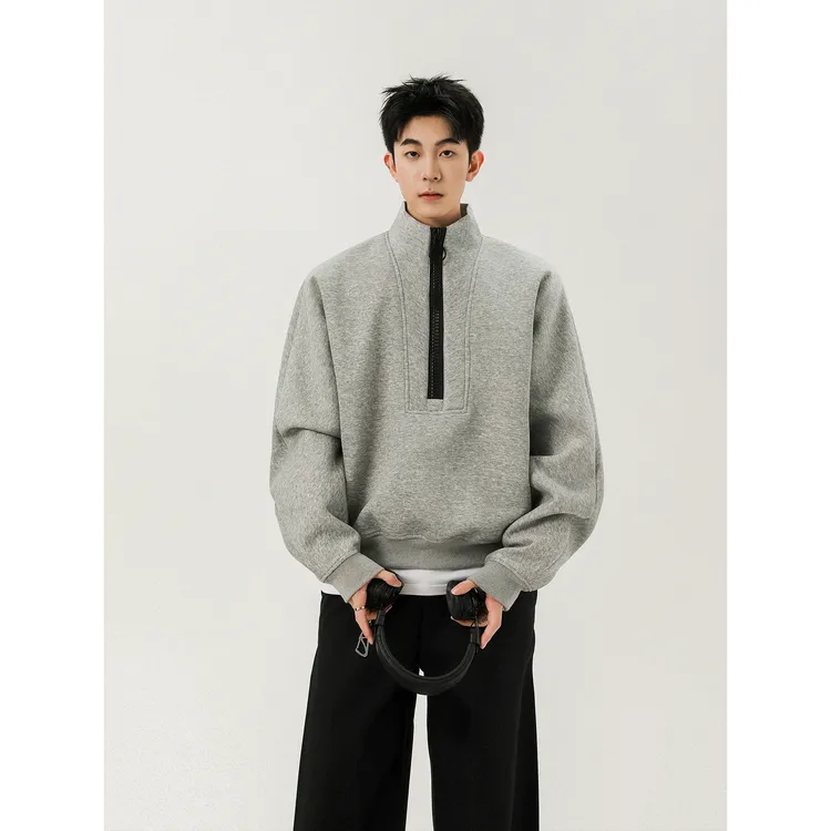 美式解构设计感半拉链卫衣男秋冬季高街痞帅vibe立领外套重磅上衣