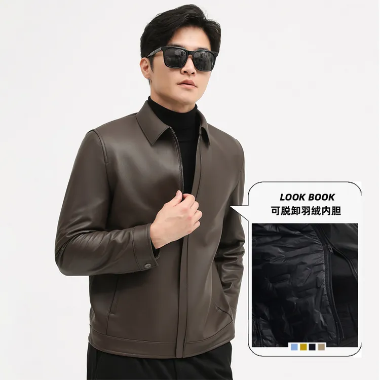 冬装新款高档头层绵羊皮真皮皮衣男可拆羽绒内胆衬衫领时尚皮夹克