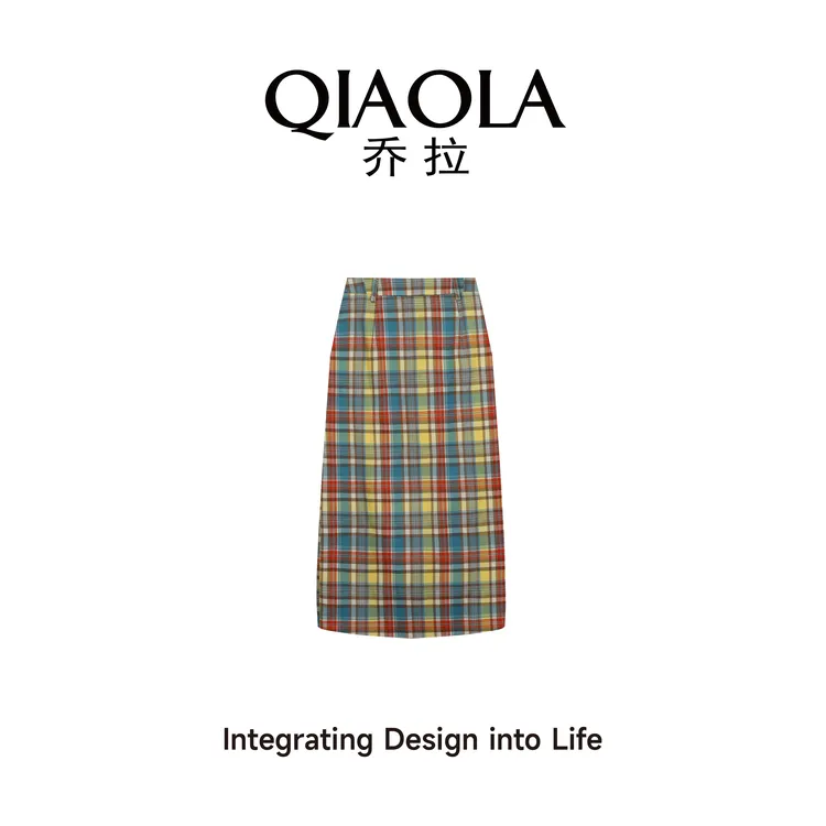 QIAOLA/乔拉【赤菊印象】早春新款梭织彩色格纹百搭洋气A版半裙预售