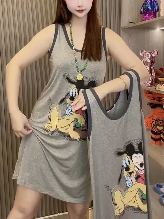 2025新款睡裙女士夏季印花无袖休闲套头可爱卡通女生宽松夏天睡衣