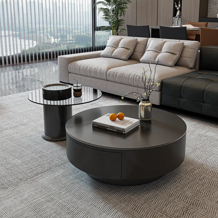 实木现代简约客厅岩板茶几北欧个性时尚家用创意极简圆形茶几