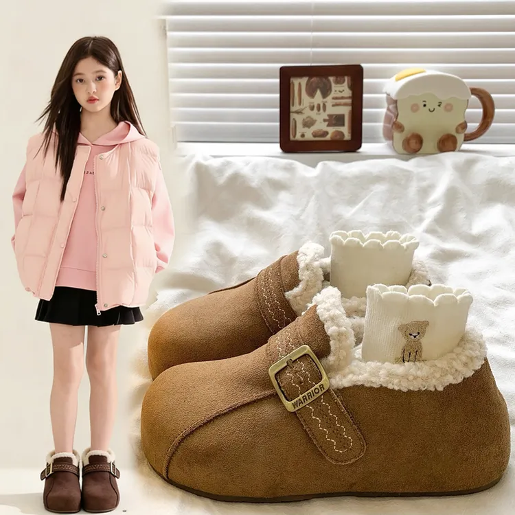 女童棉鞋勃肯鞋羊羔绒面厚底中大童加绒雪地棉儿童女孩学生毛毛鞋