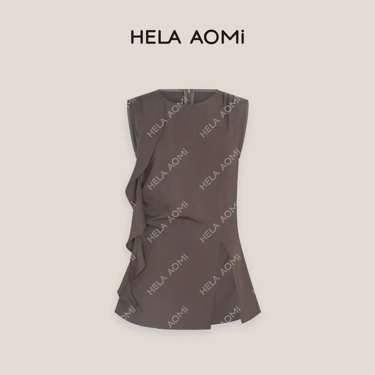 HELA AOMI“香巧可可”莱赛尔90%亚麻不规则荷叶边衬衫CY5BB11648