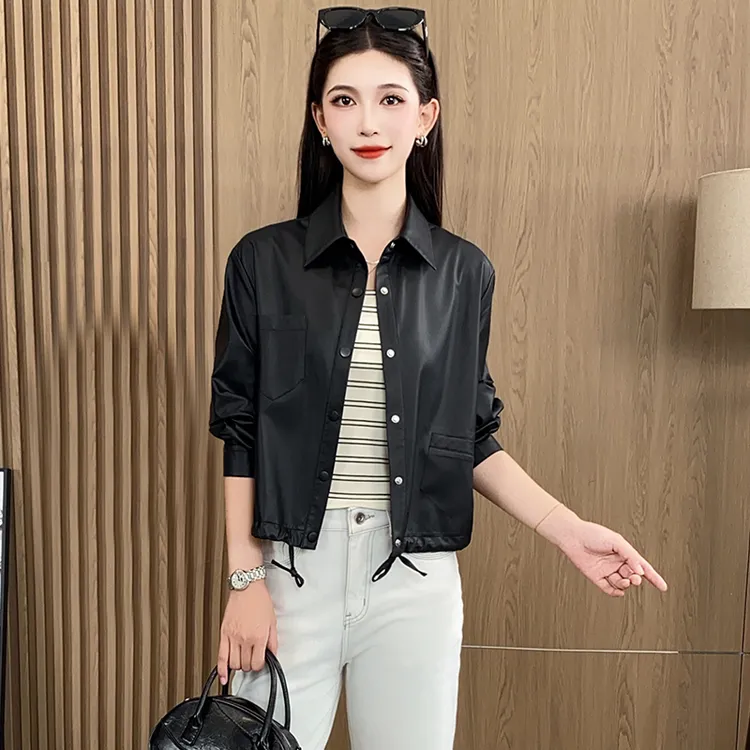 秋季新款翻领短款皮衣女2025秋季新款小个子穿搭条纹内搭短外套潮