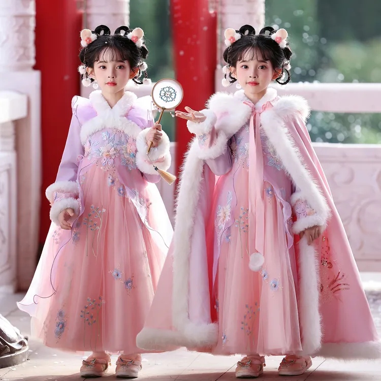 女童汉服连衣裙冬装2025新款儿童古风唐装中国风小女孩拜年服冬季