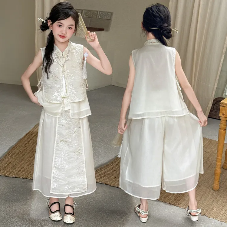 女童夏装套装2025新款国潮风新中式汉服无袖上衣儿童夏季半身裙潮