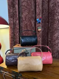 新款头层植鞣牛皮复古水洗皮笔筒包单肩包斜挎包 78009