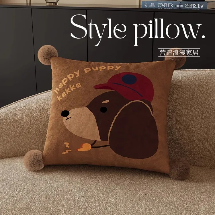 红帽子腊肠狗狗轻奢高级感卡通百搭现代简约抱枕客厅沙发靠枕枕套