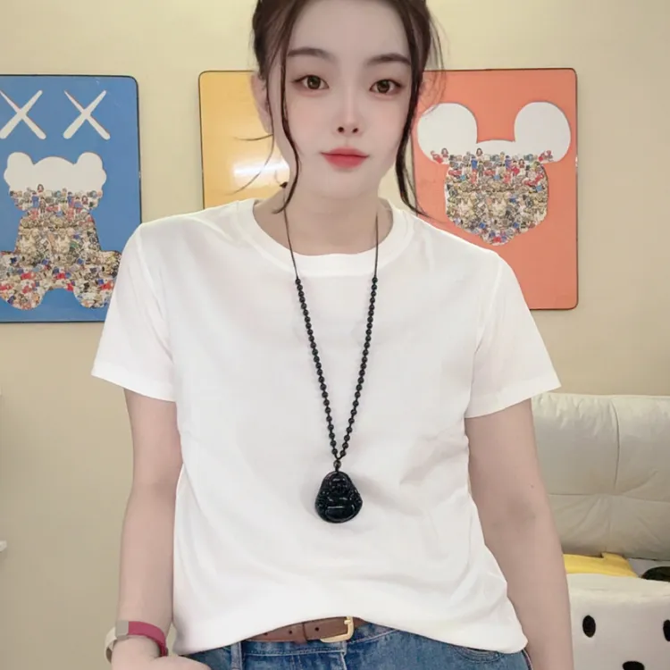 罗纹棉上衣A B面背后英文新款弹力显瘦百搭气质减龄休闲风女t