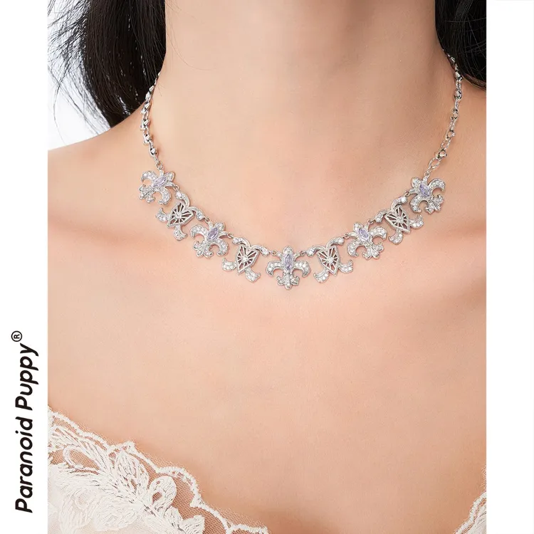 铜合金合成锆石吊坠 《鸢》法式重工多钻镶嵌choker轻奢项链锁骨链