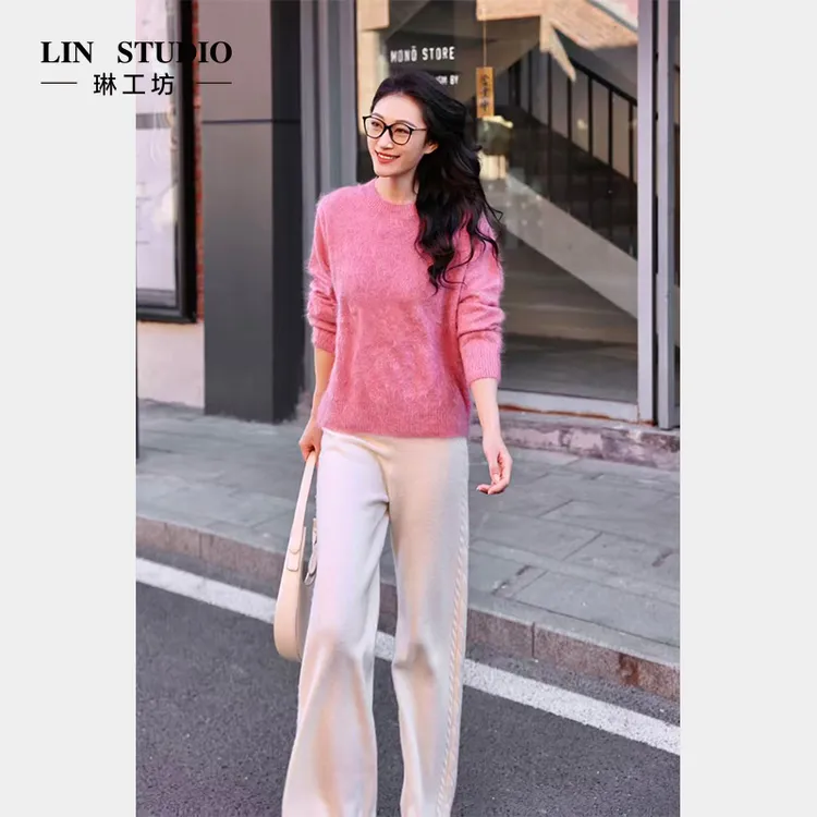 【年度粉丝回馈款】【拉绒工艺 100%山羊绒】琳工坊“盈落”粉色针织衫