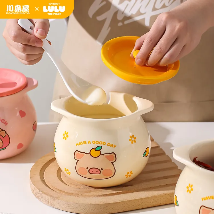 川岛屋&lulu猪联名 猪油罐家用陶瓷耐高温食品级带盖辣椒油荤油罐