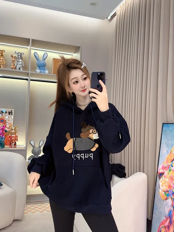 时尚百搭洋气休闲显瘦小个子遮屁股加绒加厚中长款卫衣