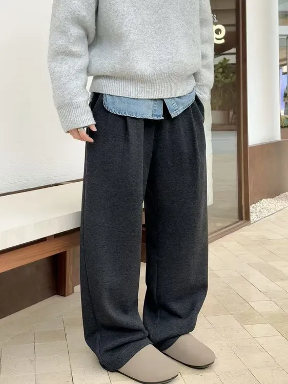Ccnoter【高质感羊毛天丝醋酸全弹力松紧腰加绒休闲裤】直筒百搭