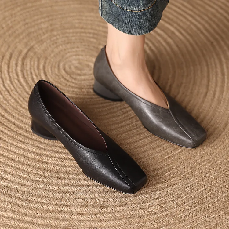 H158-37单鞋女春季新款粗跟中跟鞋通勤上班工作鞋