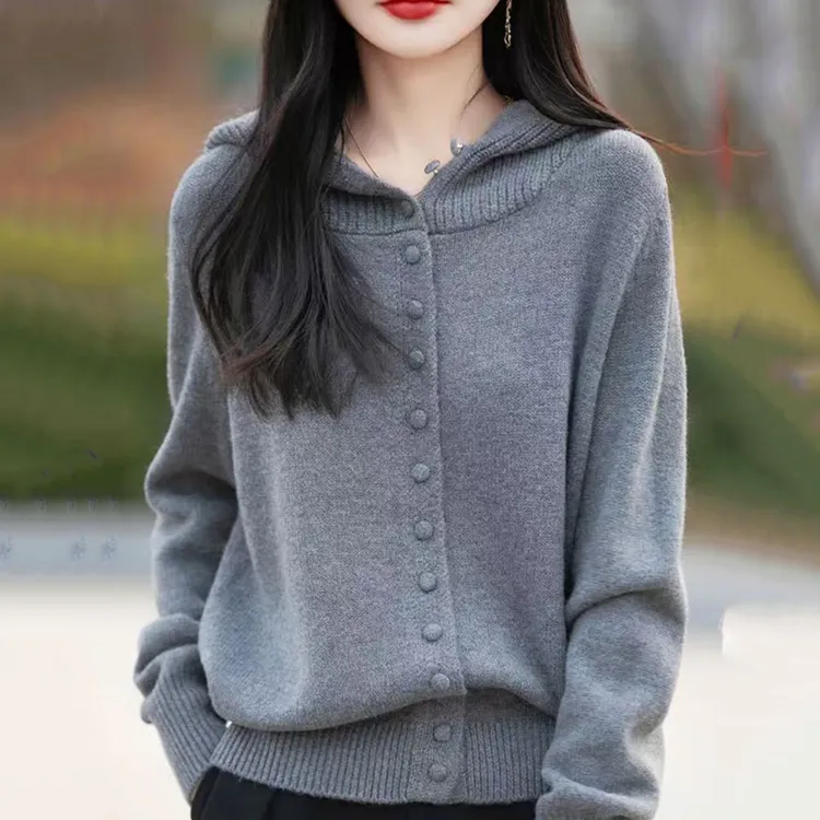 胖mm秋冬大码女士连帽毛衣遮肚子显瘦上衣内搭可外穿针织打底开衫