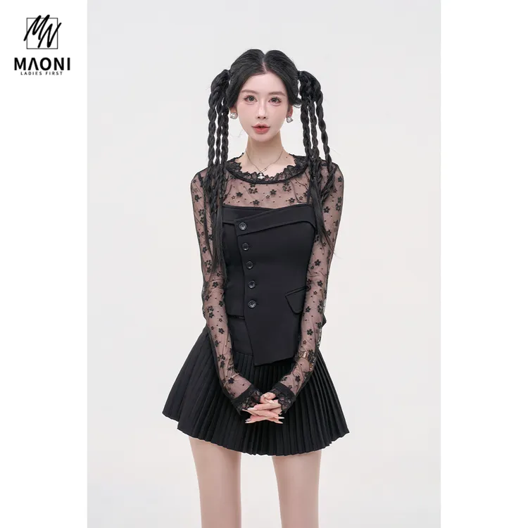 毛妮LADIESFIRST【甜酷叠搭】甜美风蕾丝长袖打底衫女配吊带L2204