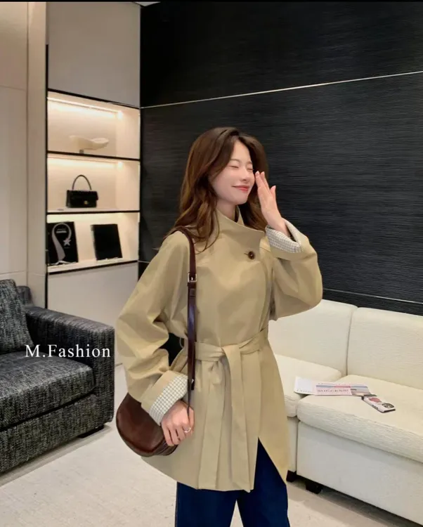 设计感2025中长款风衣女春季新款廓形气质小个子韩版一粒扣外套